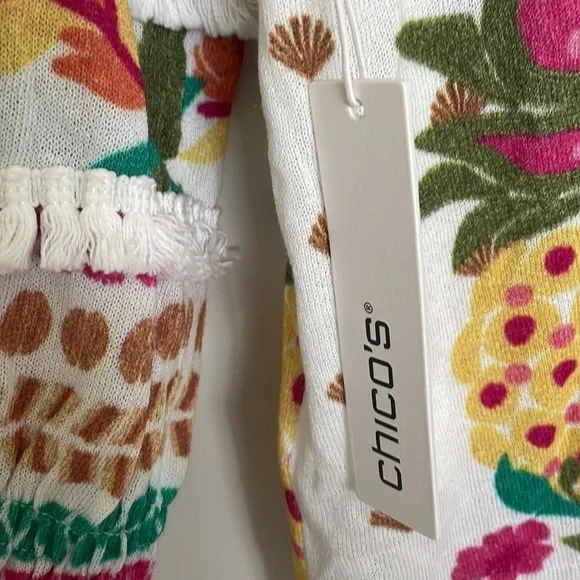 Chico’s Women’s Tropic Trim Cardigan Sweater White/Multi M - Picture 6 of 8